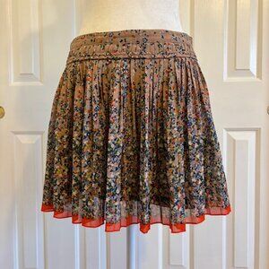 American Eagle Beige/Orange Floral Knife Pleated Mini Skater Skirt Size 6